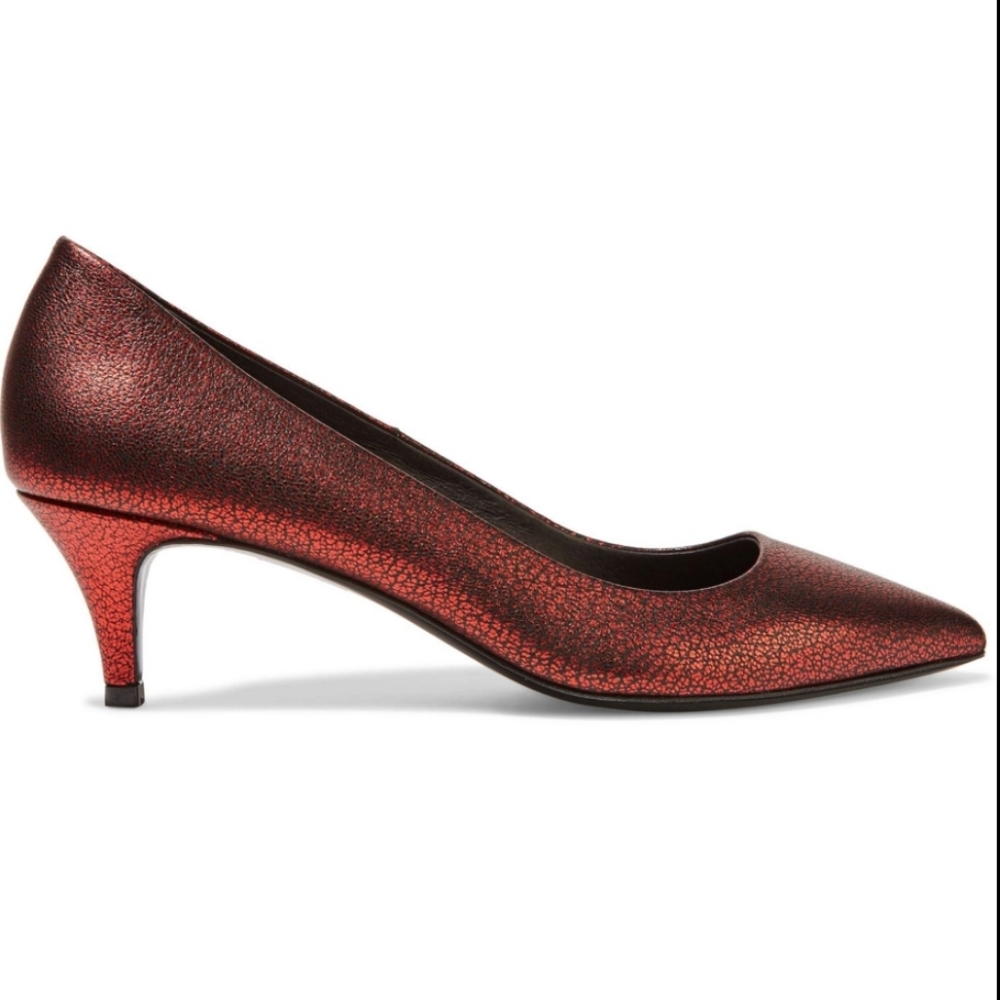 Maje Red Metallic Cracked-Leather Heels